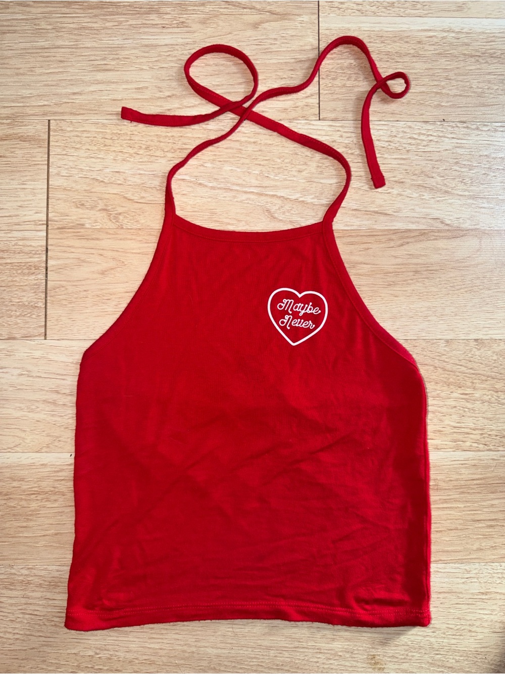 Red Halter Crop Tank Top with Heart Graphic
